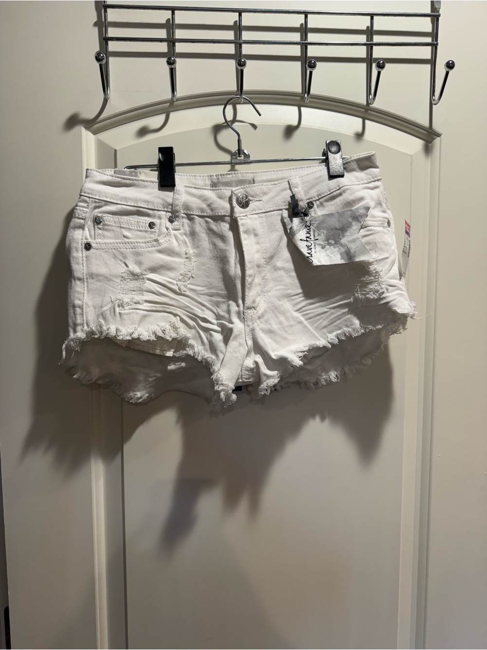 Deb White Frayed Distressed Denim Cutoff Shorts